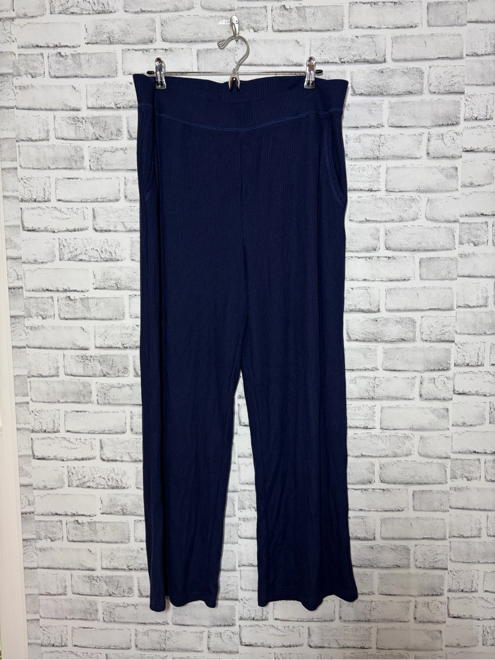Lands' End Navy Ribbed Wide-Leg Pants - Picture 5 of 6